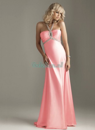 A-lijn Empire Waist Rhinestones Vloer Lengte Silk Like Satin Thuiskomst jurken